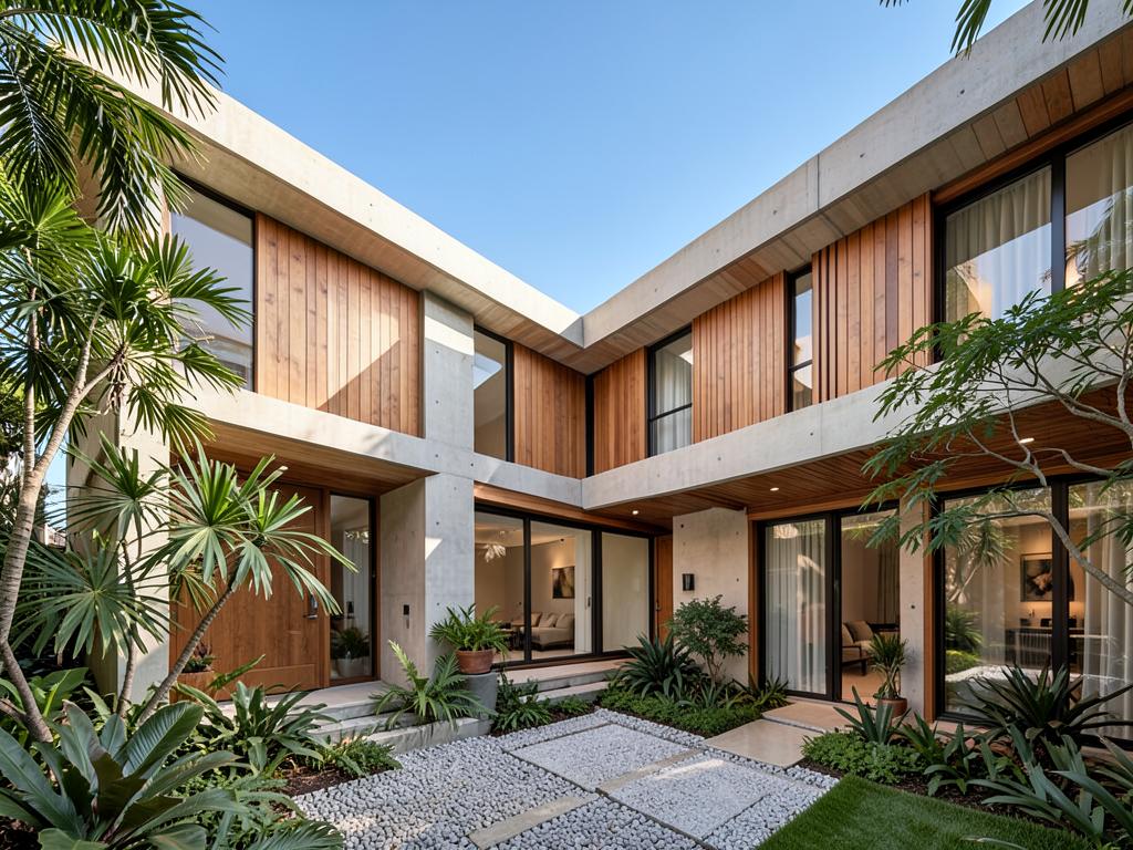 Modernist concrete and timber courtyard home, Edgewater Miami
